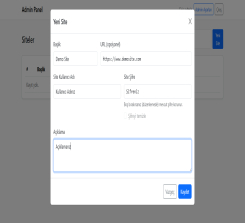 Site linki ve şifre bilgileri paneli